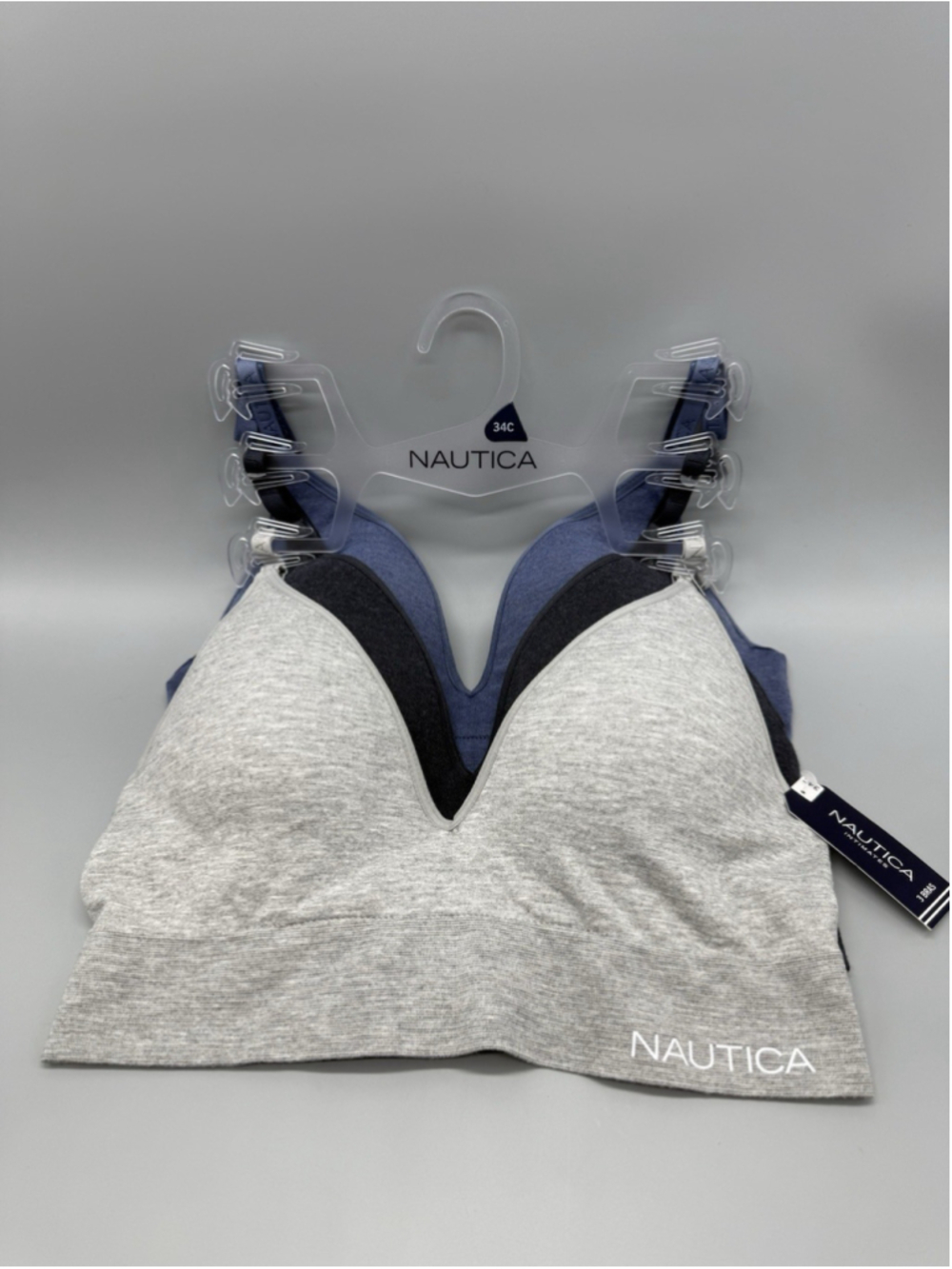 Nautica Intimate 3 Pack Seamless Wireless Bralette Lounge Bras 34C Gray Blue NWT